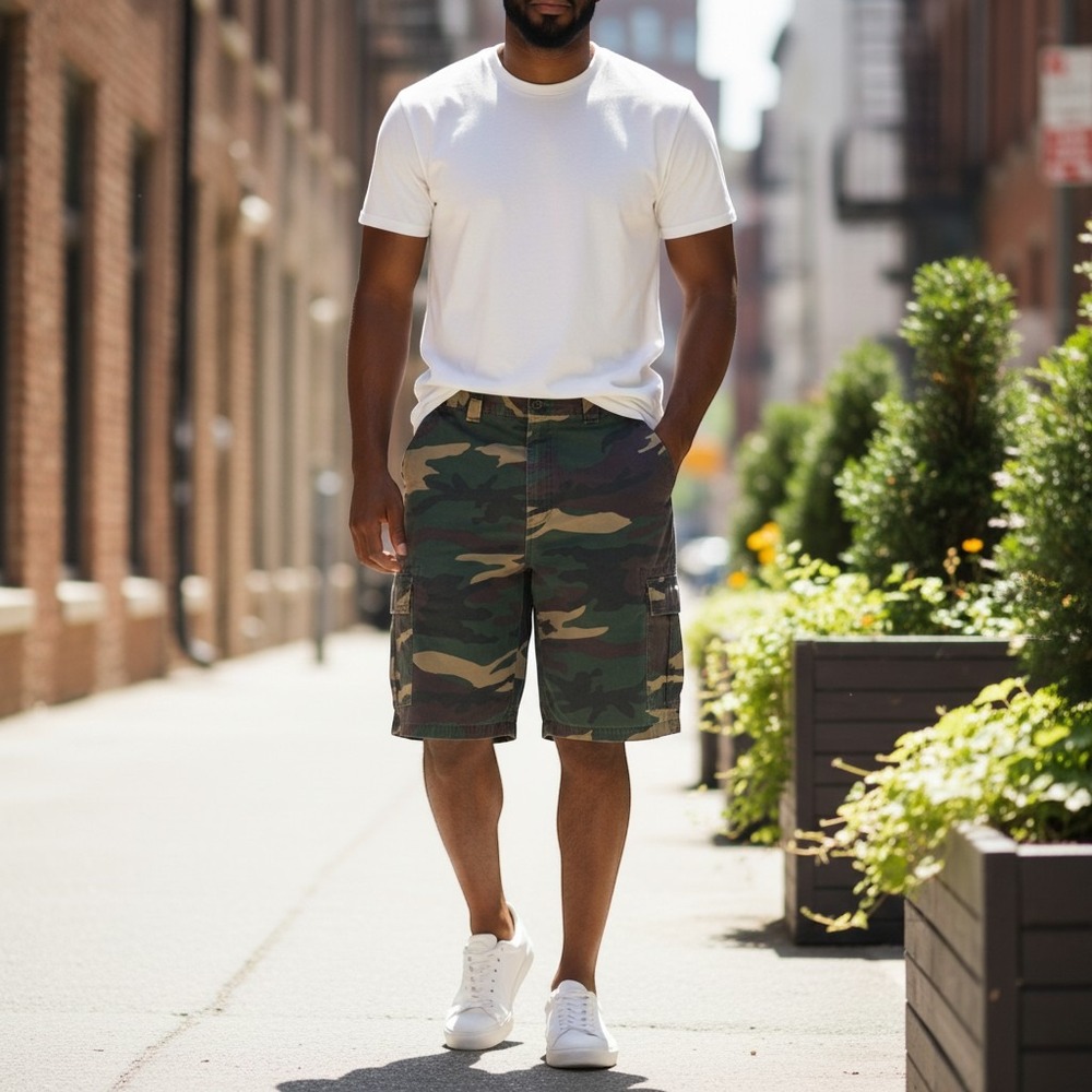 Renegade Cargo Shorts Mens 38 Green Woodland Camo Relaxed Fit Rugged Gorpcore